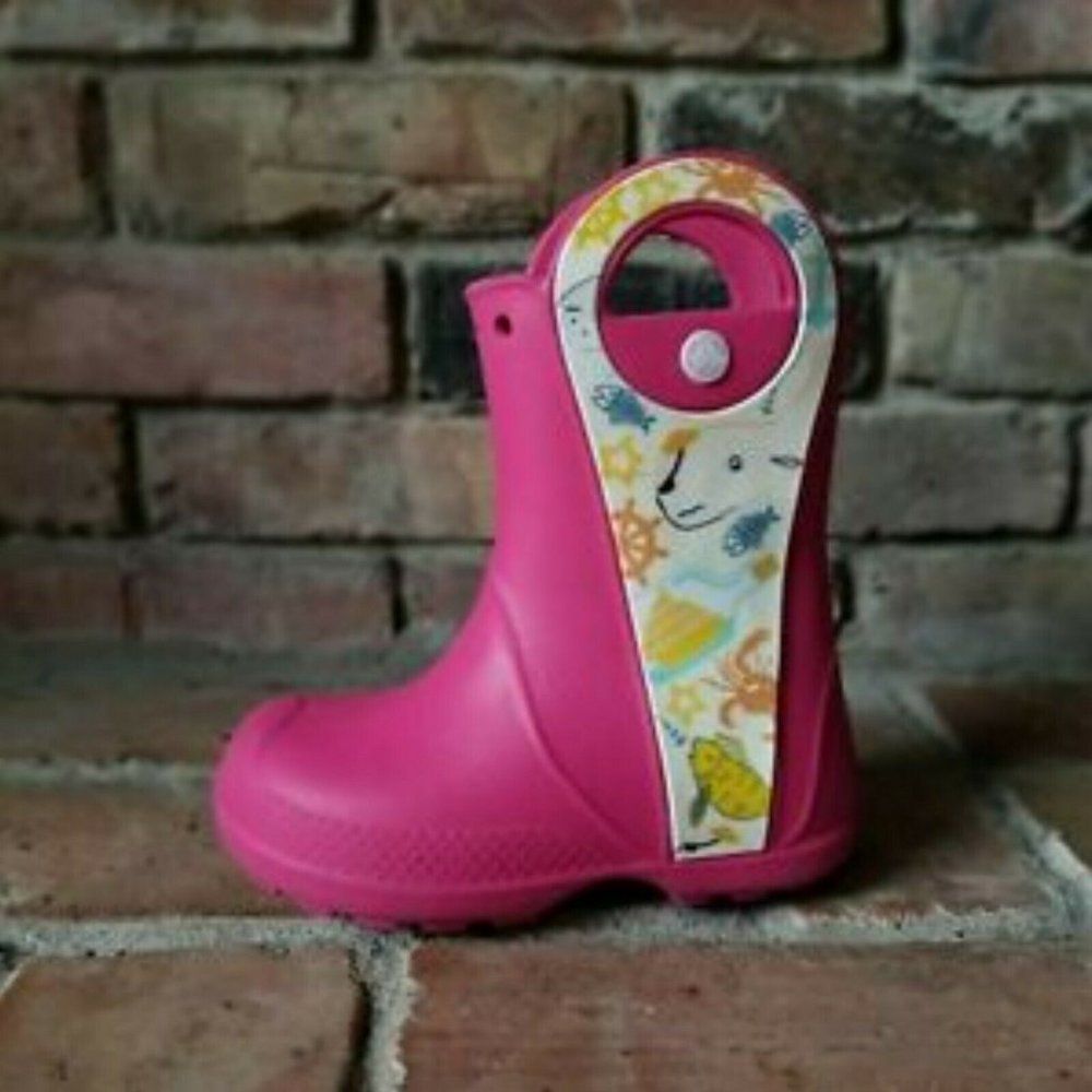 Crocs Girls Pink Round Toe Comfort Mid Calf Waterproof Rain Boots Size US 8